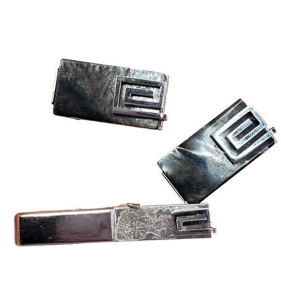 Swank Cufflink Tie Clasp Set Signed 1" Vtg Silver Tone Corpcore - Picture 1 of 3